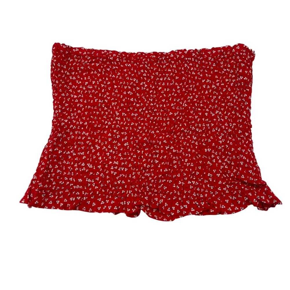 Style Envy Red Floral Smocked Tube Crop Top Womens‎ L Rayon